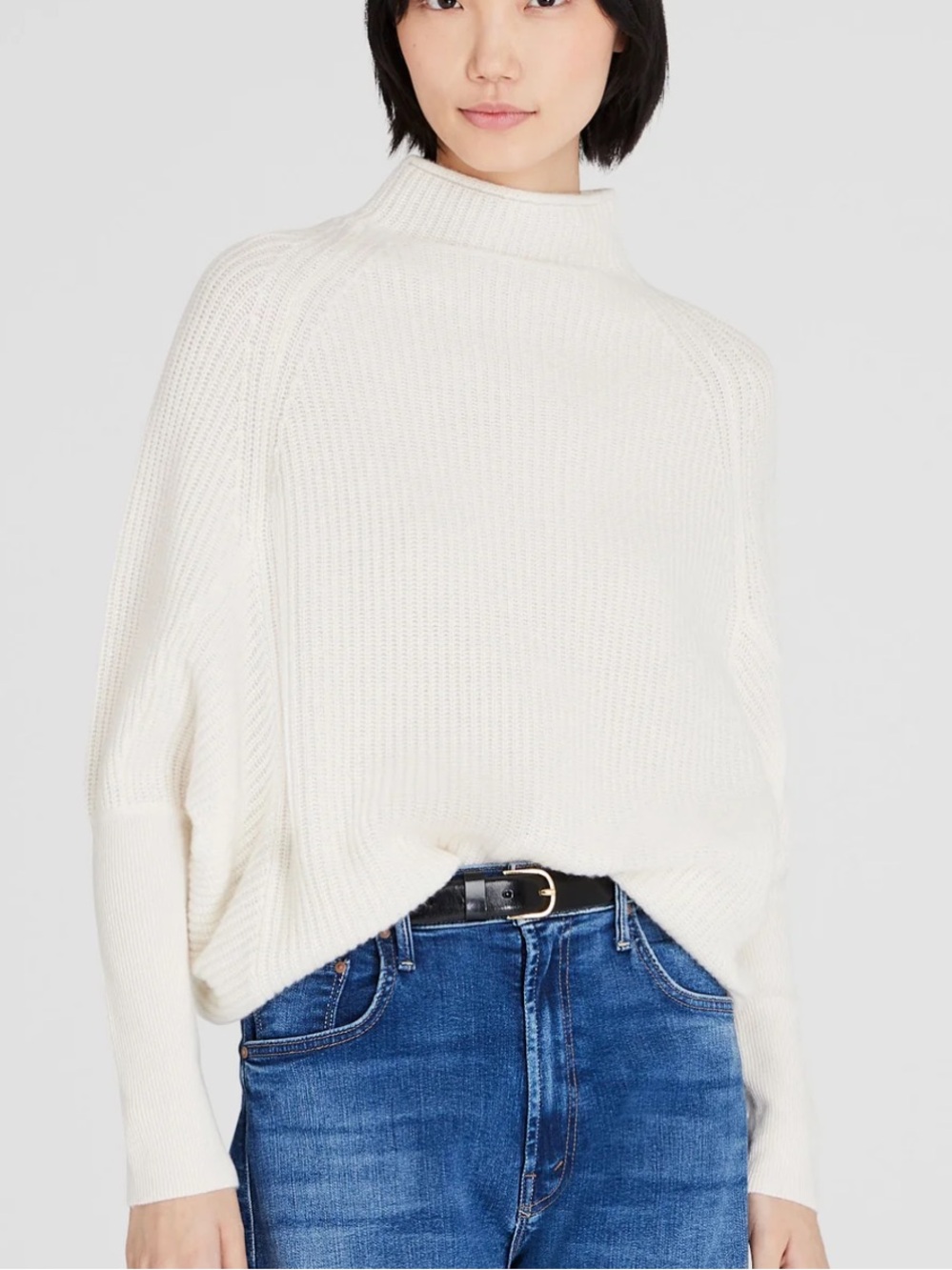 Club Monaco Emma Cashmere Ivory Ribbed Mock-Neck Sweater